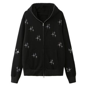 Gothic sparkle Hoodies with Rhinestone Sweatshirt Full Zip Over Face